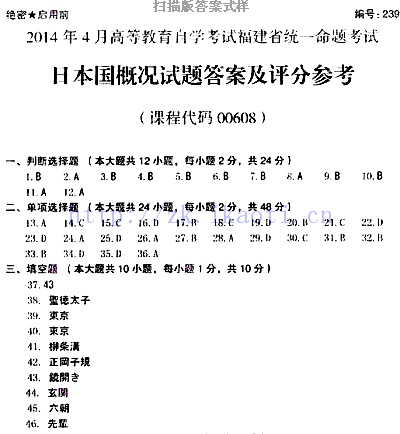 自考《00608日本国概况》(福建卷)真题及答案