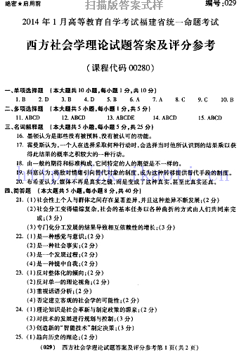 自考《00280西方社会学理论》(福建卷)历年真题及答案【含2023年4月题】