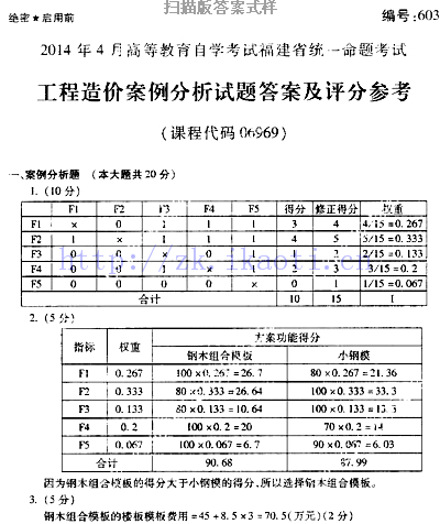 自考《06969工程造价案例分析》(福建卷)历年真题及答案【含2023年4月题】