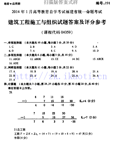 自考《04059建筑工程施工及组织》(福建卷)历年真题及答案【含2023年4月题】