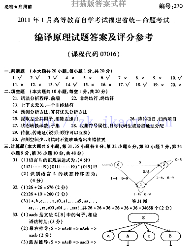 自考《07016编译原理》(福建卷)历年真题及答案【含2023年4月题】