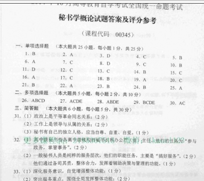 【必备】自考《00345秘书学概论》历年真题及答案