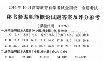 【必备】自考《00526秘书参谋职能概论》历年真题及答案