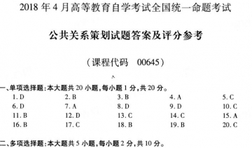 【必备】自考《00645公共关系策划》历年真题及答案【再送电子书】