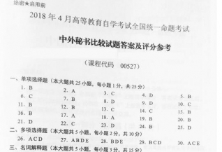 【必备】自考《00527中外秘书比较》历年真题及答案【更新至19年4月】