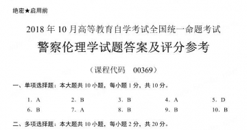 【必备】自考《00369警察伦理学》历年真题及答案【更新至2024年10月题】