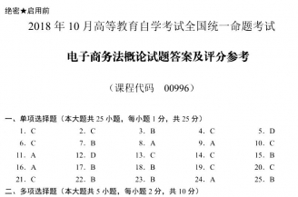 【必备】自考《00996电子商务法概论》历年真题及答案【更新至2024年10月题】