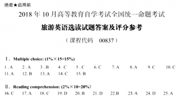 【必备】自考《00837旅游英语选读》历年真题及答案【更新至2023年10月题】【再送电子书】