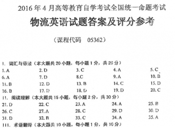 【必备】自考《05362物流英语》历年真题及答案